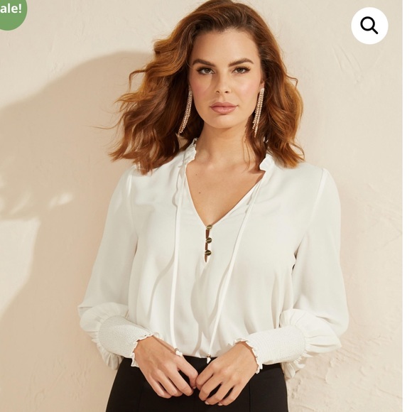 New Guess for Marciano Carolina V Neck Ruffle Top Yellow Button Blouse S - Picture 1 of 11